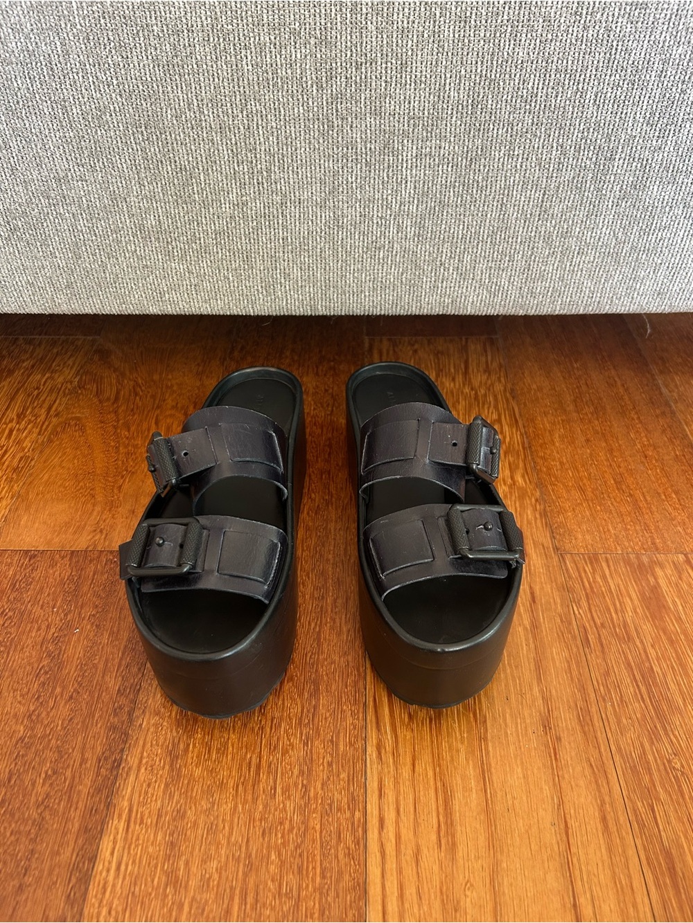 AllSaints Black Platform Slide Sandals